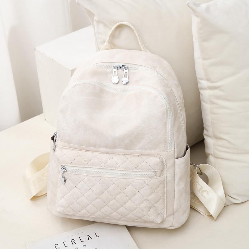 

Solid Color Backpack Women s Outdoor Travel Bag Student Schoolbag бежевий