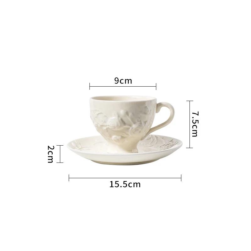 White Floral Relief Classical Ceramic Cup&saucer Dining Table Coffee Mug Milk Mugs Afternoon Tea Teacup Fruit Juice Container