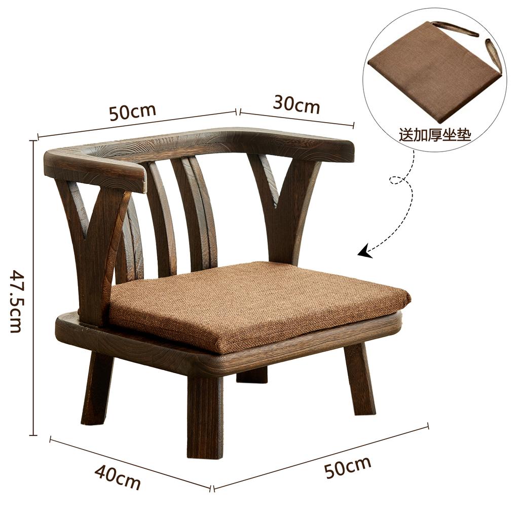 Handgefertigter Tatami-Stuhl aus Massivholz mit Rückenlehne, niedriger japanischer Stil, Balkon-Lounge-Sitz, Erkerfenster-Möbel für Zuhause