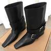 ins Korean niche belt buckle Martin boots women's 2025 new foldable square head French short boots fashion boots