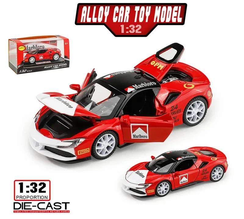 1:32 Ferrari SF90 Sportwagen, Modellauto aus Metallguss mit Sound, Licht und Rückziehfunktion, Sammlerstück, Geschenk