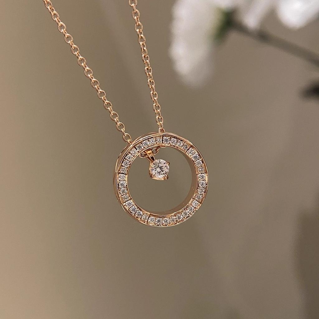 Xiaoxiangfeng Coco Rhombus Pattern Water Ice Moon Necklace Women'S Gold-Plated Temperament Light Luxury High-End Jewelry Collarbone Chain Women