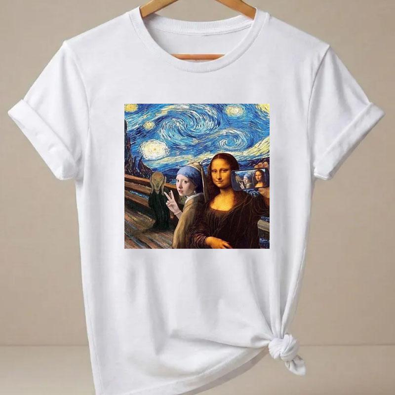 Funny Mona Lisa Tshirt 90s Streetwear Casual Graphic Tees Print Short Sleeve T Shirt Clothing Top Summer Ladies Girls Tshirt