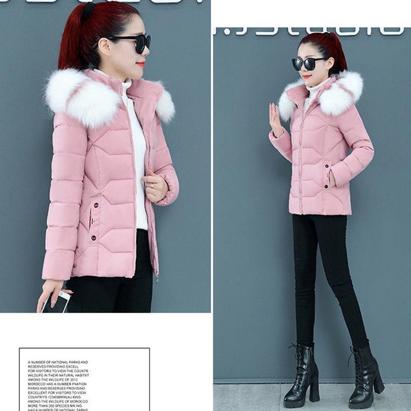 Damen Winterparka Übergröße Baumwollgefütterter Mantel Schmaler Langer Dicker Warmer Kapuzenmantel mit Kunstpelzkragen