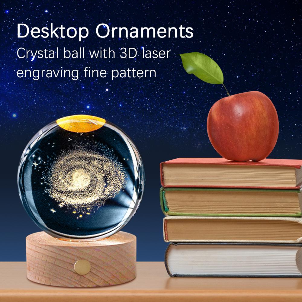 LED 3D Kristallkugel 80mm USB Wiederaufladbar Gravierte Galaxie Kugel Glas Nachttisch Nachtlicht mit