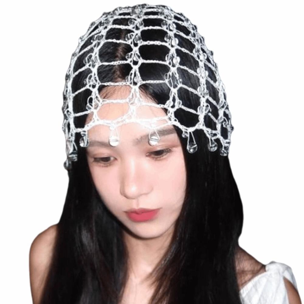 Handmade Chain Beaded Hats Punk Y2K Tassel Hollow Out Cap New Versatile Beanies Head Cover