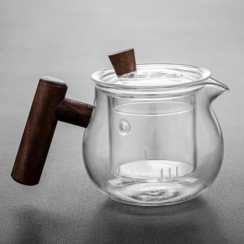 Wooden Handle 450ml Heat Resistant Glass Teapot With Tea Infuser Filter Brewing Flower Tea Pot Household Kung Fu Tea Set