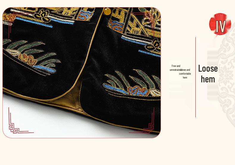2025 Autumn/Winter Chinese Style Heavy Embroidery Color Block Retro Silk Velvet Padded Jacket