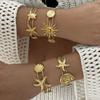 Ozean Serie Edelstahl Doppellagiges Armreif für Damen Vergoldet Muschel Seestern Muschel Sonne Manschettenarmband Sommer Schmuck