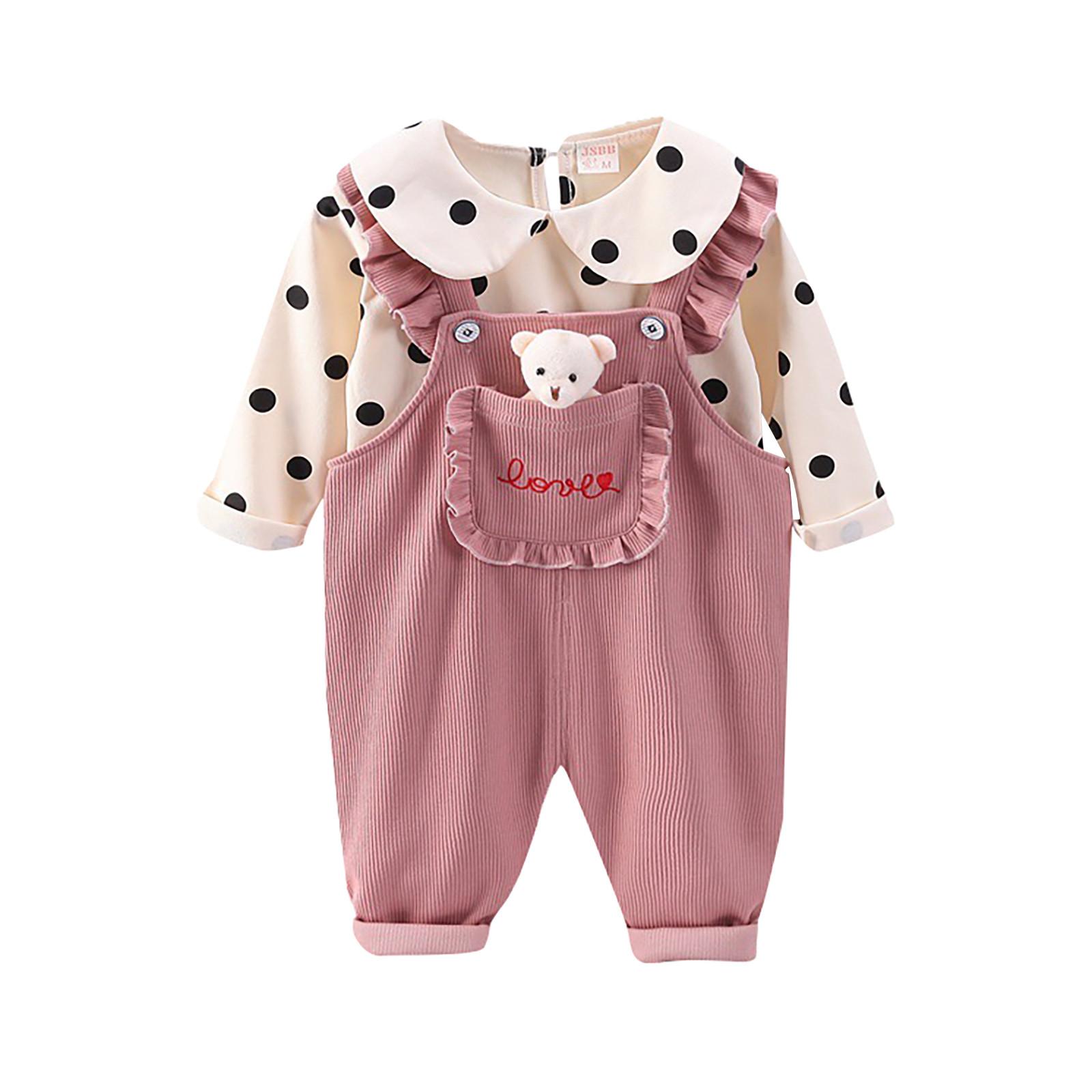 

Светр з довгим рукавом і великим коміром-поло для дівчаток, вельветовий комплект штанів із мультяшним ременем Дитячий комплект із двох частин у сіточку для дівчинки 90