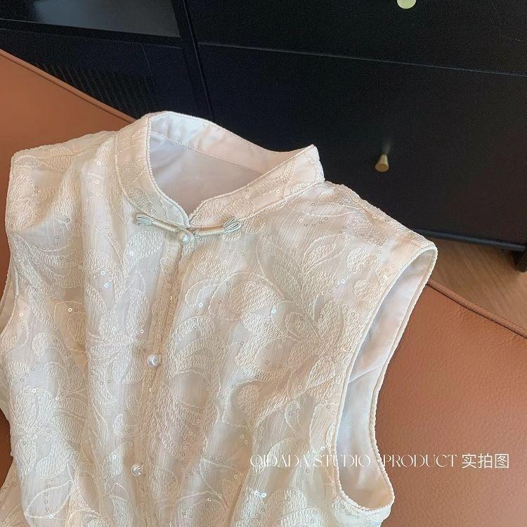 2025 Versatile Solid Color Vest Stand-Up Collar Lace Top Summer Vest Summer