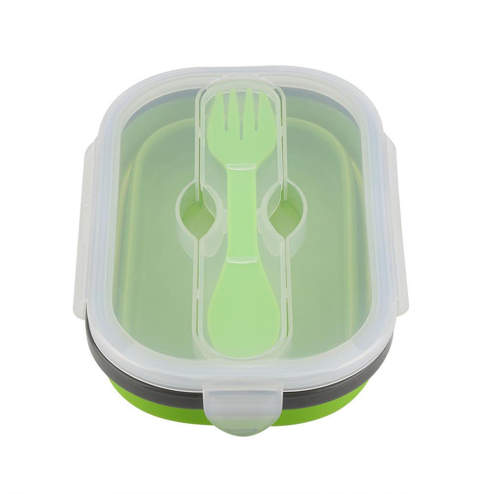 Silicone Lunch Picnic Food Fruit Box with Fork Fold able Telescopic Stretchable Container