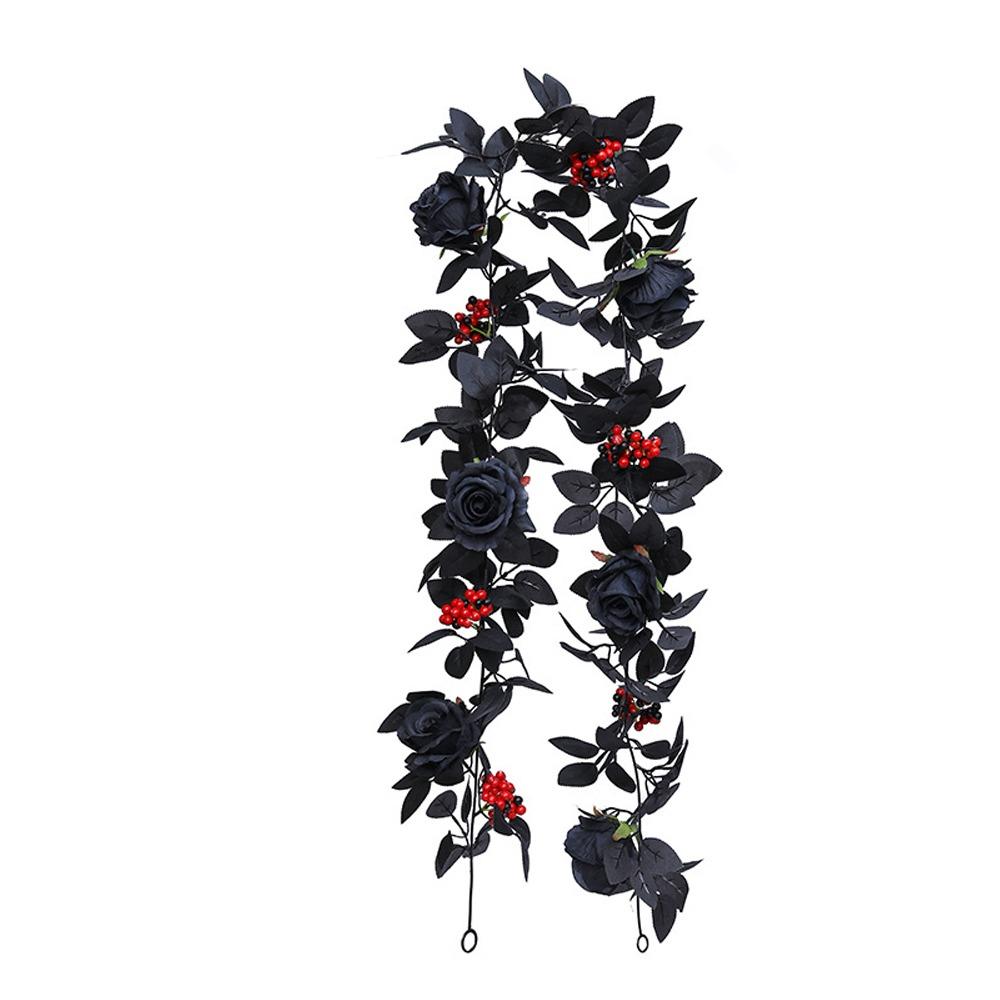 Black Artificial Rose Vines 175cm Halloween Garland Halloween Rose Leaf Vines  Table Centerpiece