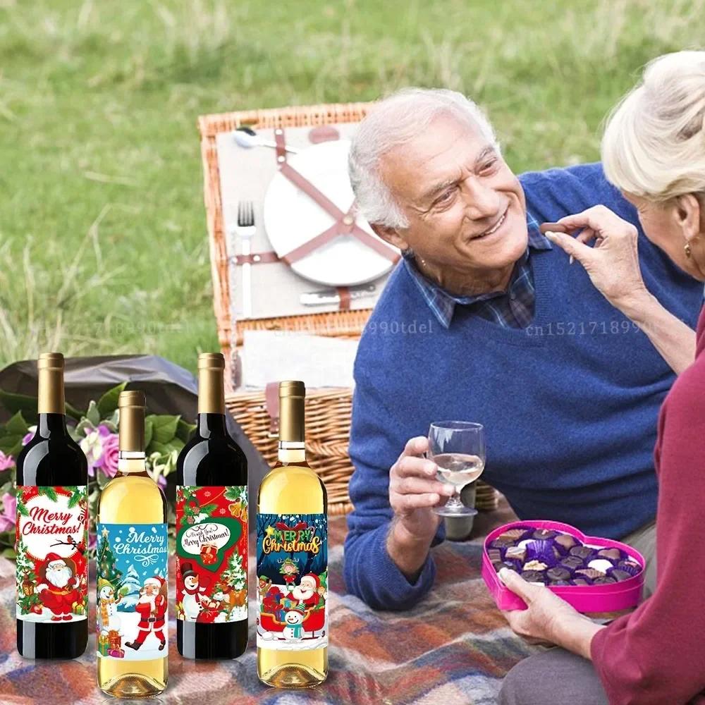8 Pezzi Stili Adesivi Felice Anno Nuovo Buon Natale Babbo Natale Pupazzo di Neve Adesivi per Bottiglie di Vino Decorazione Tavola Festa