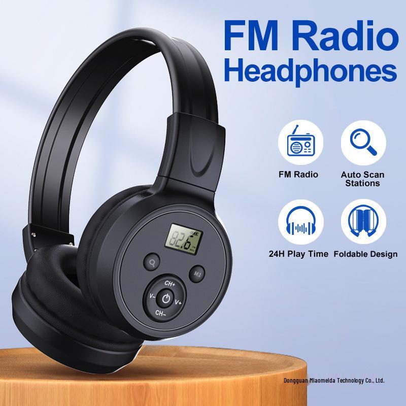 

2022 New Head-Mounted Rechargeable FM Radio Earphones with Station Storage F4 Black - English Rechargeable