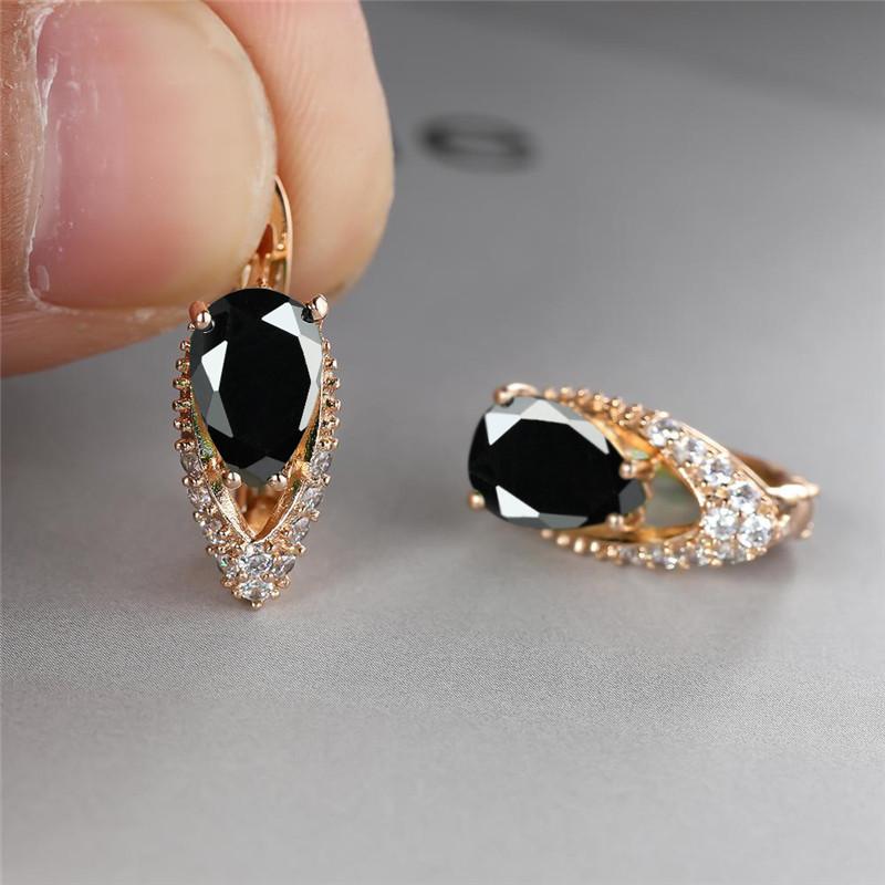 New drop-shaped emerald zircon plated champagne gold ear buckle wedding earrings women's jewelry