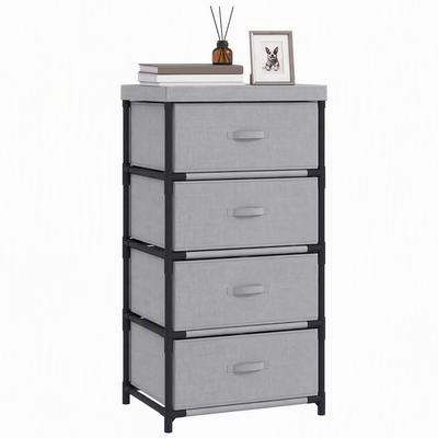 Chest of Drawers with Steel Frame and 4 Drawers, 42 X 32 X 80 Cm, Gray/Black