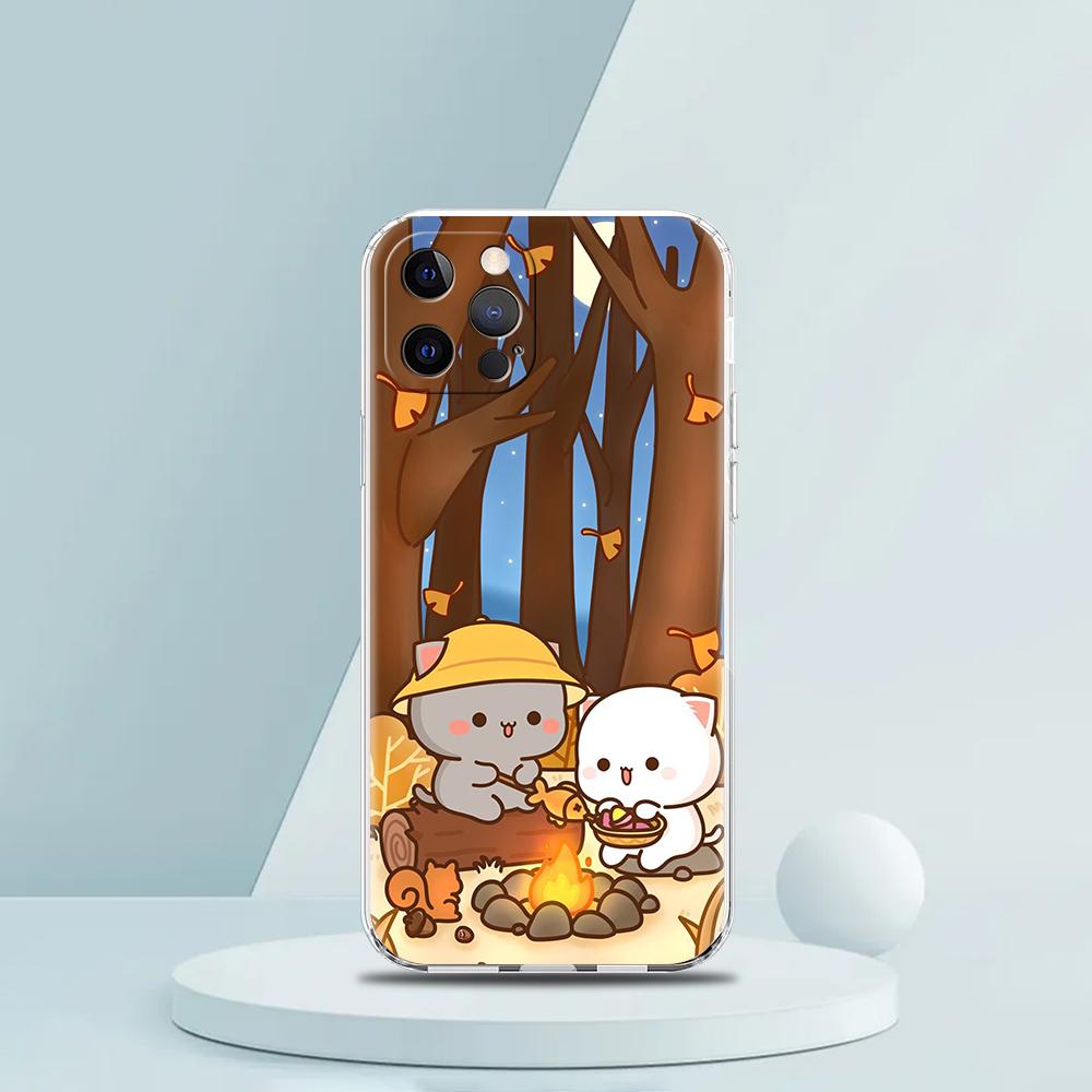 Peach And Goma Cat Phone Case for iPhone 16 15 14 13 12 Pro Max Cover Transparent for iPhone 11 Pro Max 7 8 Plus XS XR Shell Bag