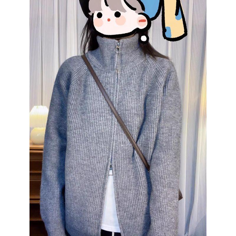 

Нарядный свитер с толстовкой, воротником-стойкой и двойной молнией, для ранней весны Grey 2XL [Suggested 130/75.00kg]]