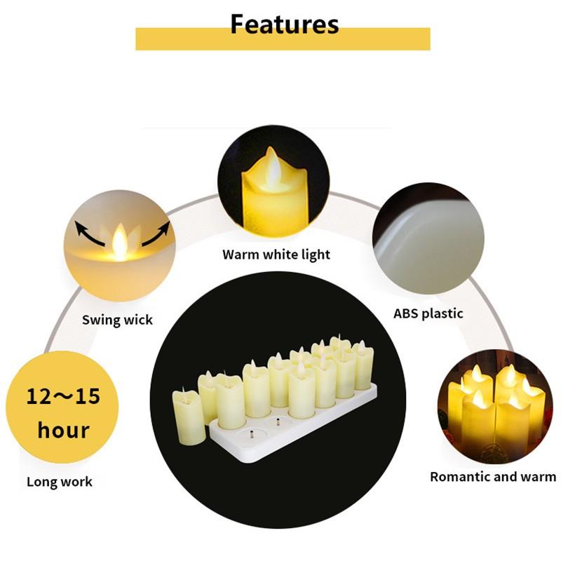 12-Pack Rechargeable LED Candles with Remote Control led Lamp Flameless Christmas Valentine Wedding Church Home Table Decoration
