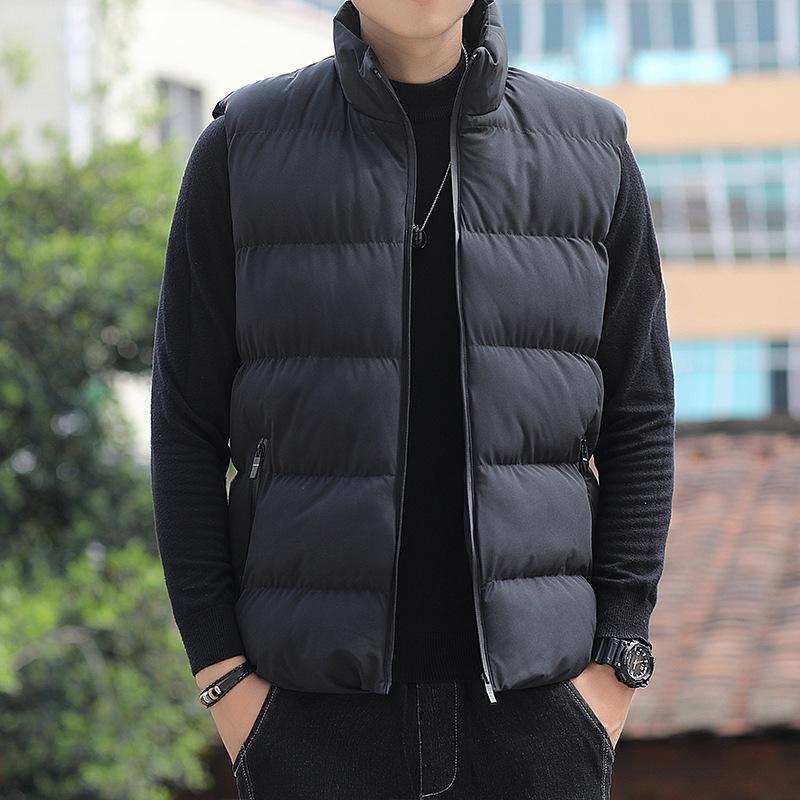 Autumn Winter Padded Vest Men Casual Stand Collar Down Cotton Waistcoat Lightweight Warm Plus Size Sleeveless Cardigan Vest