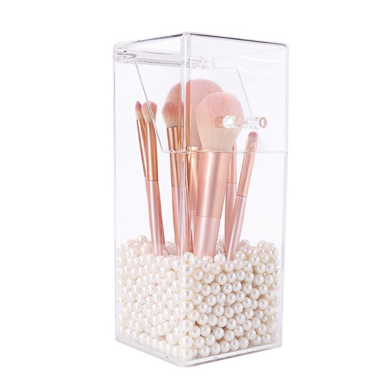 Transparent Flip-Top Acrylic Dustproof Makeup Brush and Pen Holder
