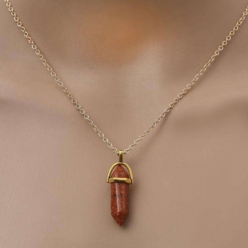Fashion Quartz Crystal Necklace Chakra Rose Bule Purple Natural Stone Pendant Necklace Hexagonal Bullet Reiki Hippie Necklace