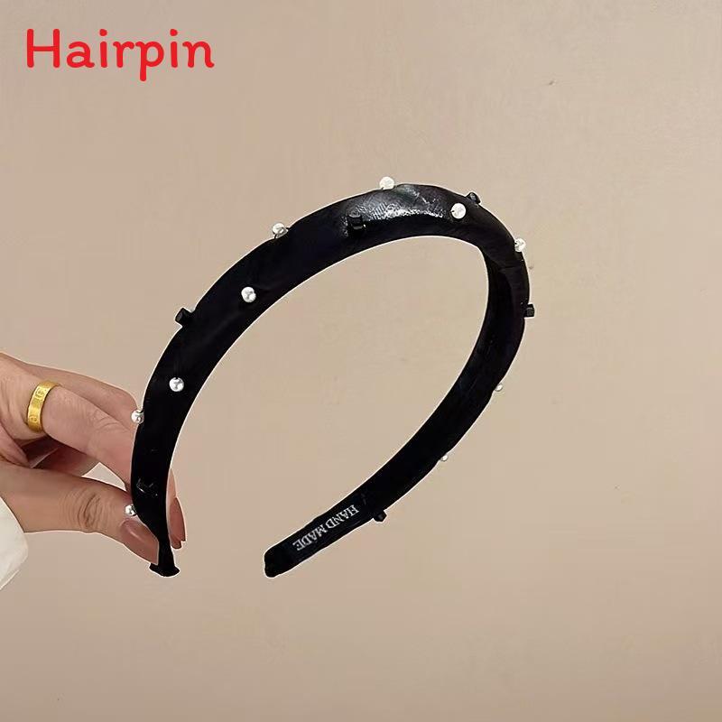 

French Pearl Crystal Headband With Elegant Round Design For Women Summer 2025 Black