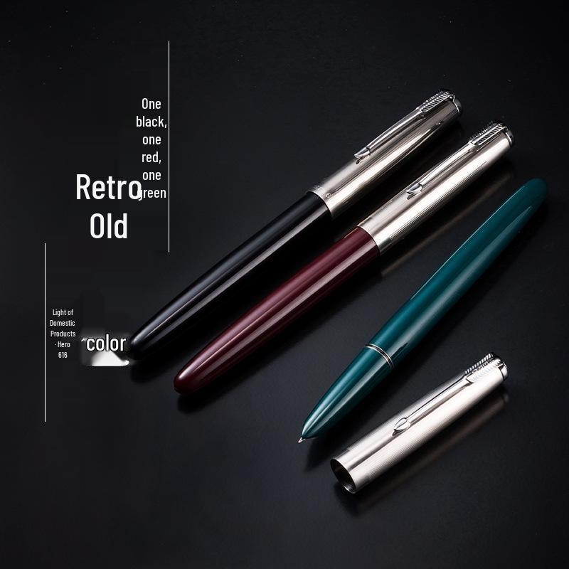 Hero 616 Medium Fountain Pen with Press-Type Ink Absorption and Iridium-Gold Nib, Plastic Barrel, Student Special Edition. 0.5mm