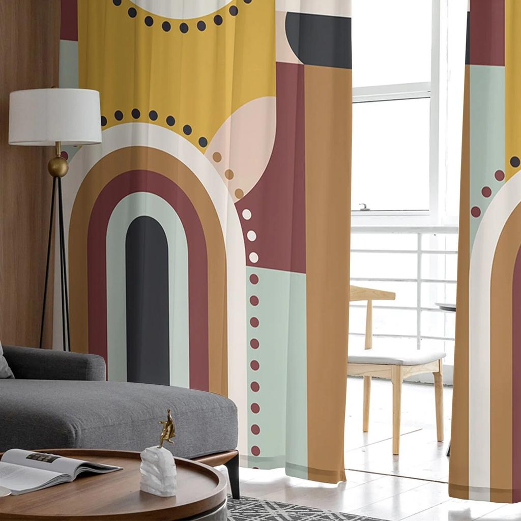 Abstract Medieval Geometry Bedroom Transparent Sheer Curtains Holiday Decoration Window Voile Tulle Curtain