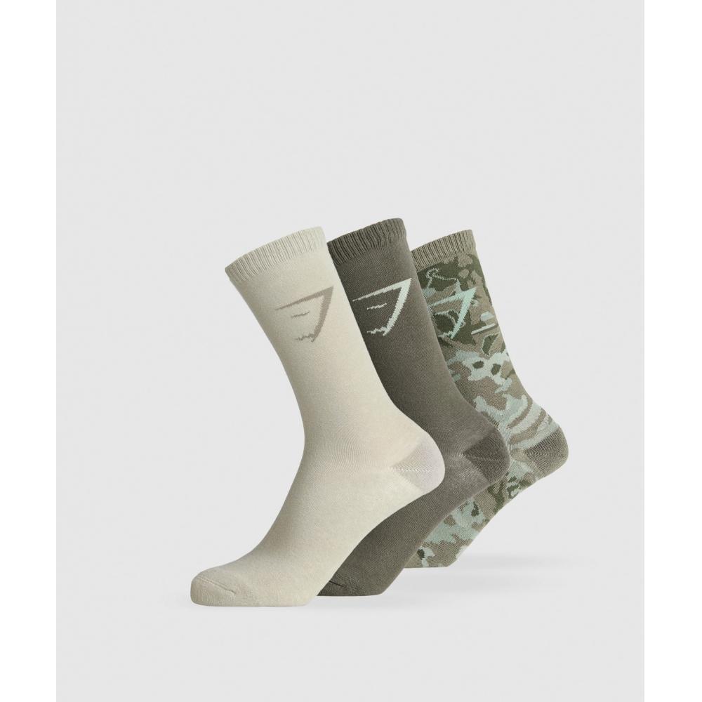 

Gymshark Crew Sock 3pk Chalk Green Strength Green I3a9o Ect9 S