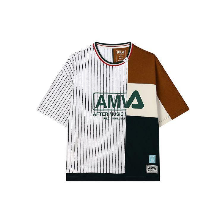 

FILA x Mihara Yasuhiro Mihara Yasuhiro x FILA в полоску в стиле пэчворк с цветными блоками и круглым вырезом, свободная футболка с короткими рукавами, мужские топы F11M133104F-BG