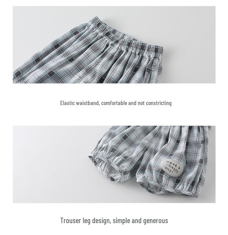 Sommer Jungen Cartoon Print Zweiteiliges Set: Kurzarm-T-Shirt & Karierte Shorts