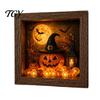 DIY Memory Box Display Lighted Halloween Ghost Shadow Kit, Wooden Frame LED Warm Light, Gothic Decorative Lamp with Crystal Glass Panel, Night