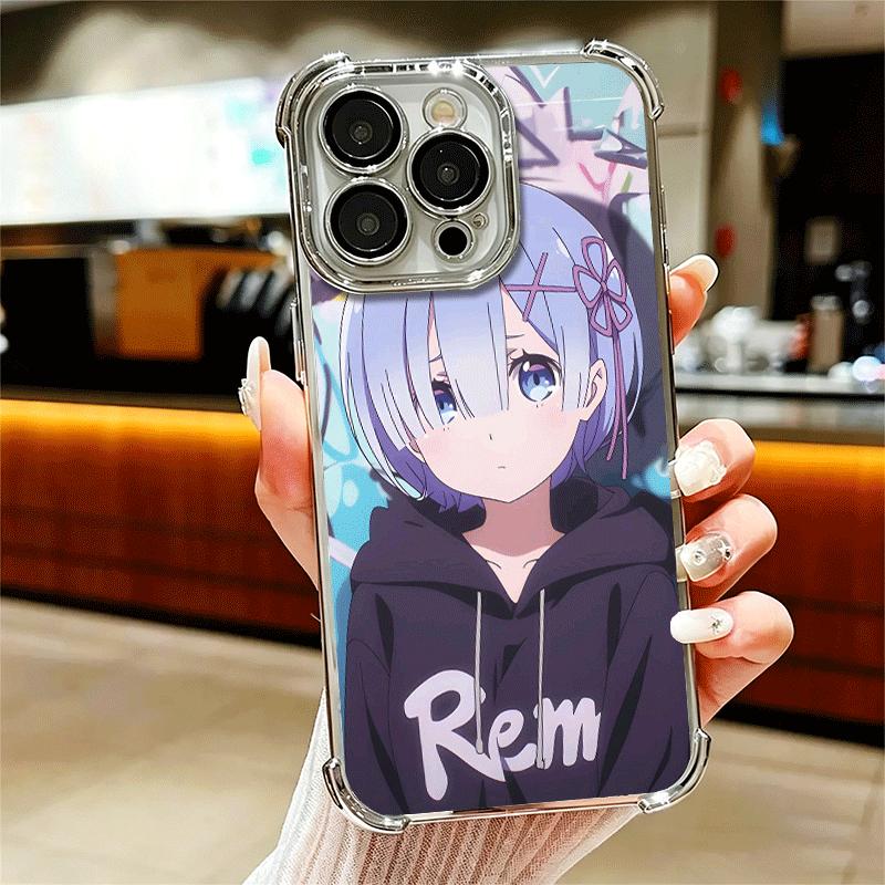 R-Rem Re Zero Anime Soft Phone Case For iPhone 15 16 17 Air 14 Pro Max 16E Plus 13 12 Mini Plating Anti-Fall Fundas