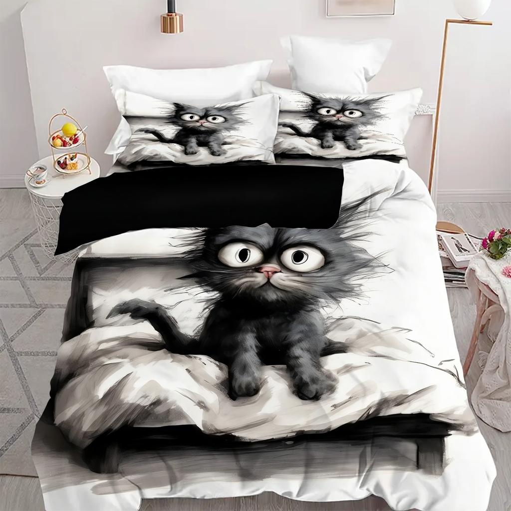 Cartoon Black Cat 3D Printed Duvet Cover Set Pillowcases Soft Comfortable Luxury Bedding Home Decor Animal Theme Quilt Cover Set