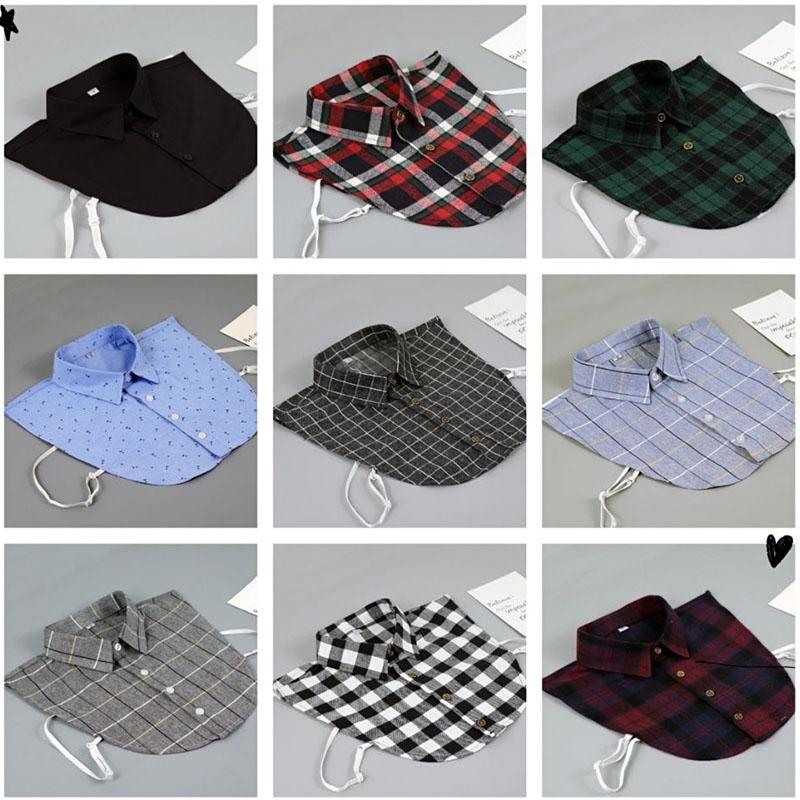 Plaid Fake Collar Shirt Women And Men Size 38 To 44 Dachable Collar Half Shirt Women Men False Collar Tie White Lapel Faux Col