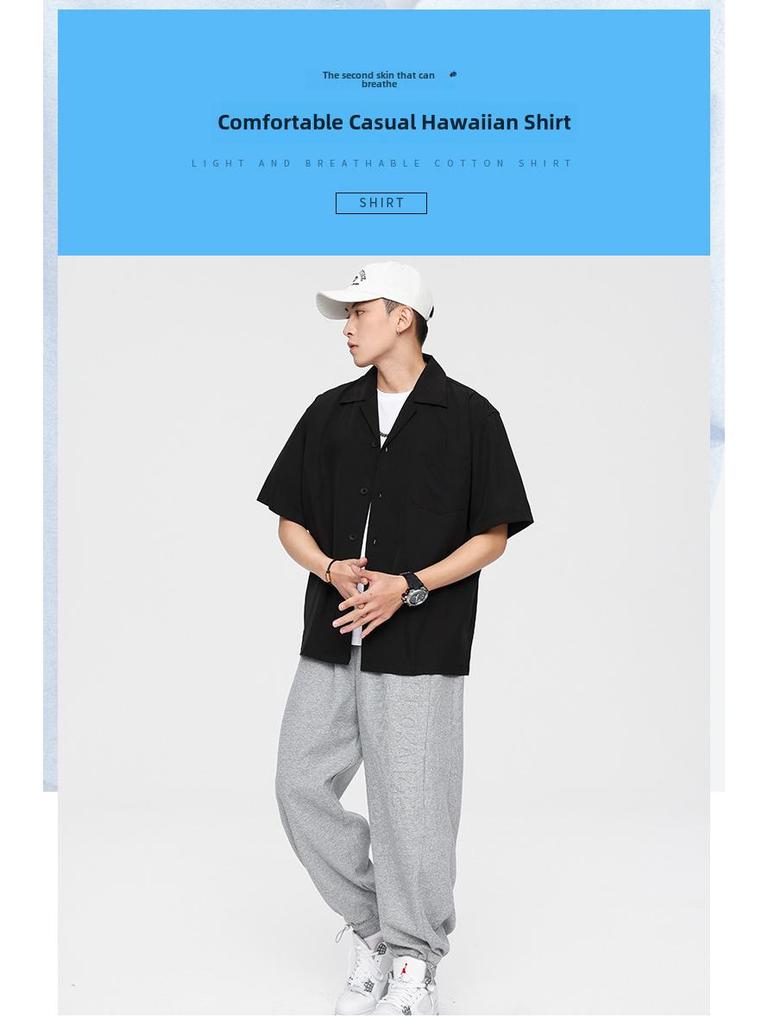 Dongyu Erkek Günlük Bol Düz Renk Kısa Kollu Yakalı Gömlek İlkbahar ve Yaz için