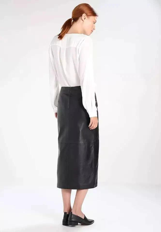 Formal Stylish Fashion Women Skirt Black Handmade Leather Genuine Lambskin