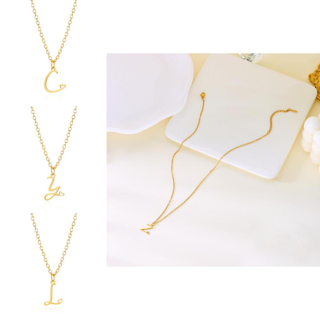 Halskette mit Anhänger in Herzform aus Edelstahl, goldfarben, mit Buchstaben, für Damen, Modeschmuck
