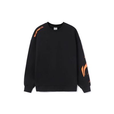 Li Ning Training Series Color Block Logo Print Loose Pullover Sweatshirt Unisex Sweatshirt Black AWDRD38-1