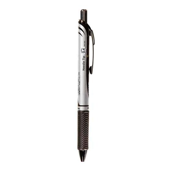Pentel Energel Silver Ink/Black 0.4mm (Extra Fine) Needle Tip BLN74-A