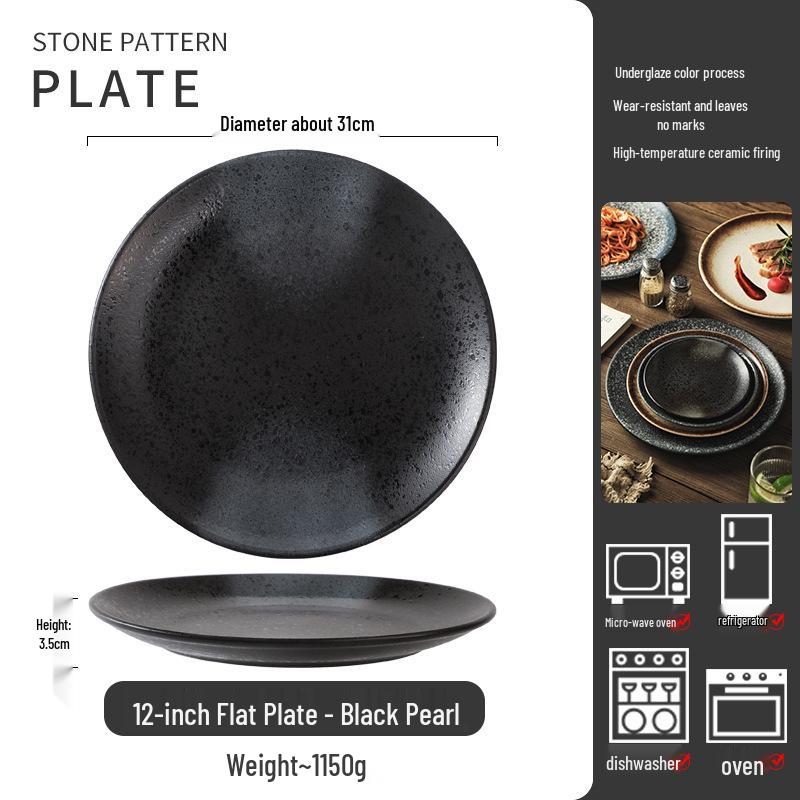 Retro Japanese Ceramic Plate: Creative Black Glaze Dish for Home and Restaurant