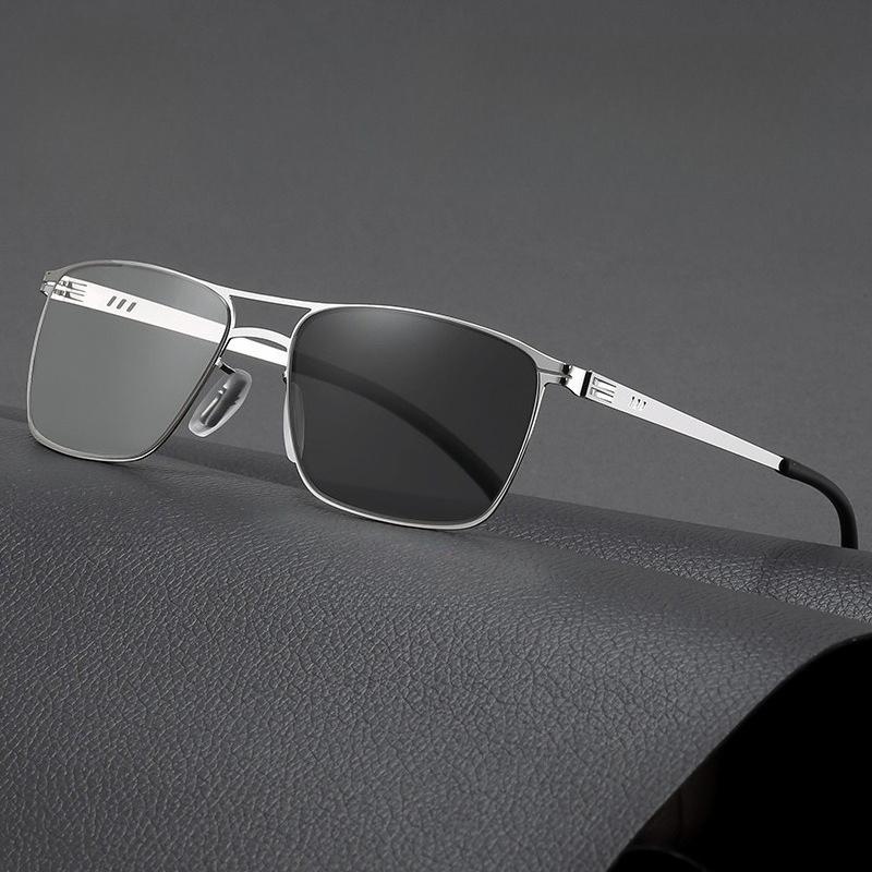 New Double-Bridge Metal-Frame Photochromic Anti-Blue Light Reading Glasses High-Definition Ultra-Light Presbyopia Eyewear