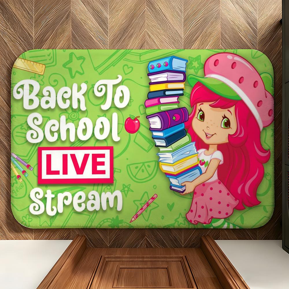 Character S-Strawberry Shortcake Floor Mat Soft Flannel Floor Mat  Suitable for Entryways, Living Rooms, Bedrooms, and Bathrooms