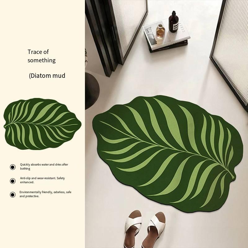 Tappetino da Bagno Assorbente con Foglie Verdi, Resistente allo Sporco, Fresco e Antiscivolo, Decorazione per la Casa