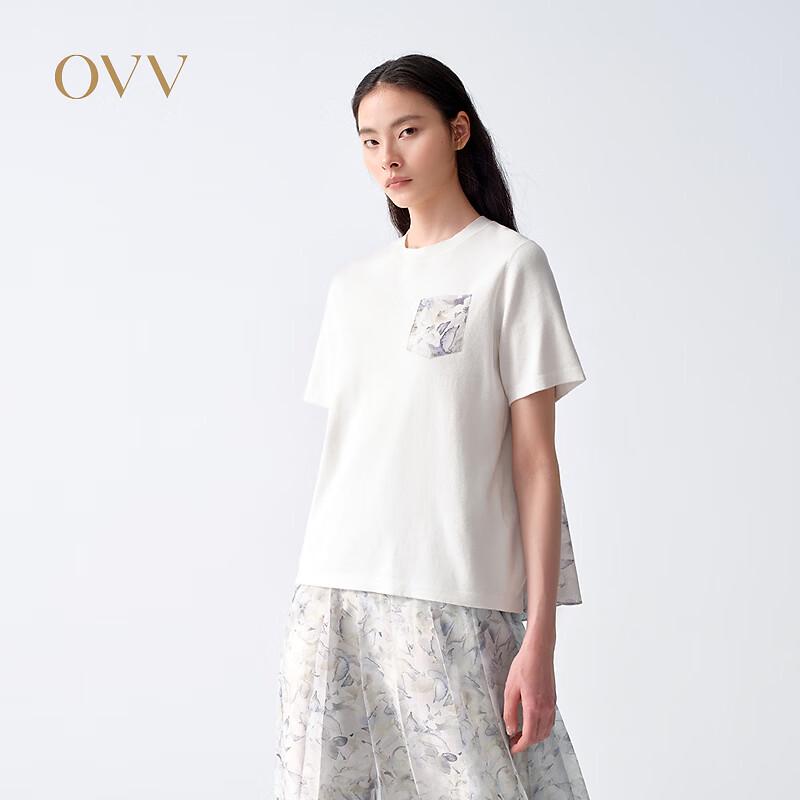 OVV Women s 2026 S/S Spliced Print Short Sleeve Knit Top L мороз белый