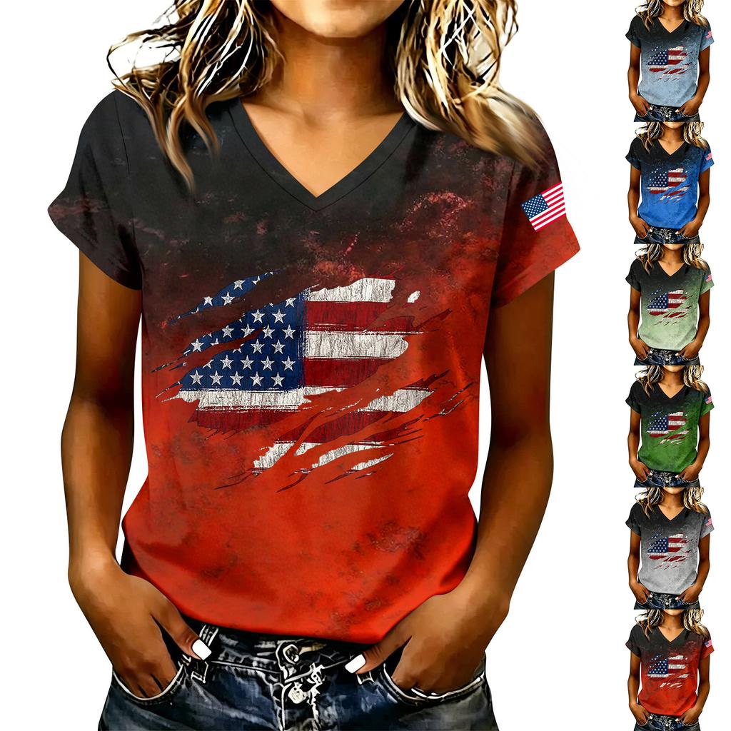 Women's V-Neck Casual Letter Print Short Sleeve T-Shirt, Fashion Graphic Tee Top
