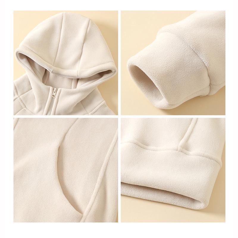Dámská sportovní bunda na zip s kapucí Podzim Zima Fleecová podšívka Zesílené Mikiny Dámská Jednobarevná Ležérní Volná Mikina Kardigan