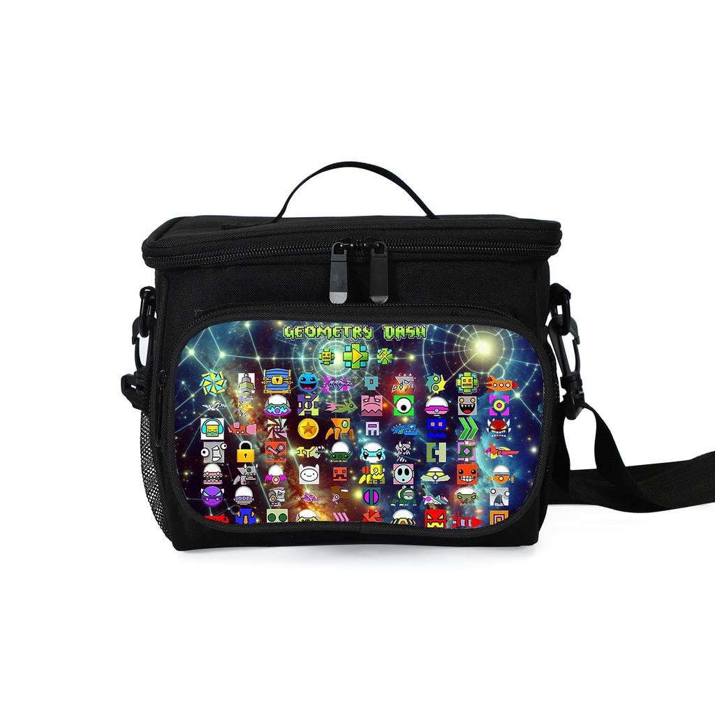 Geometry Dash Lunch Box for Kids Teens Insulated Lunch Bag Portable Cooler Bag Large Capacity Gray